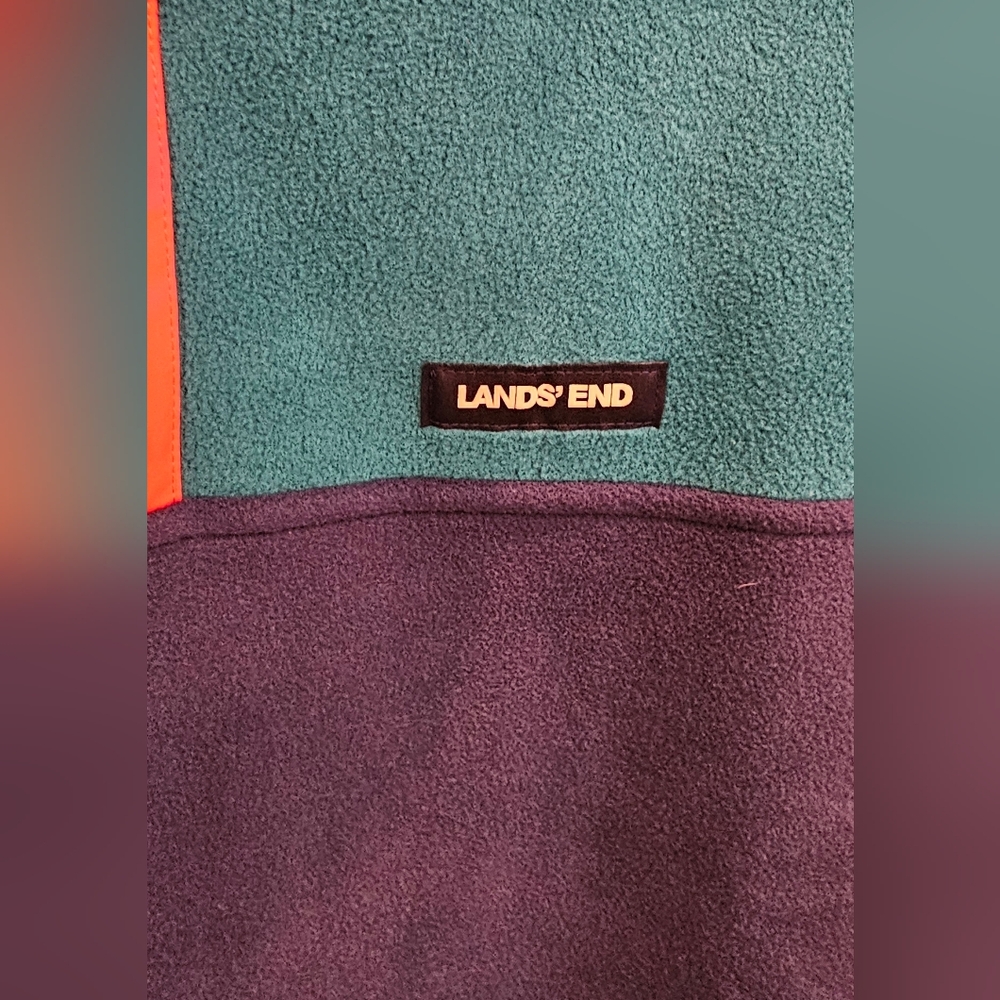 Lands' End Teal & Navy Colorblock Snap Fleece with Coral Trim NWT - Picture 2 of 7